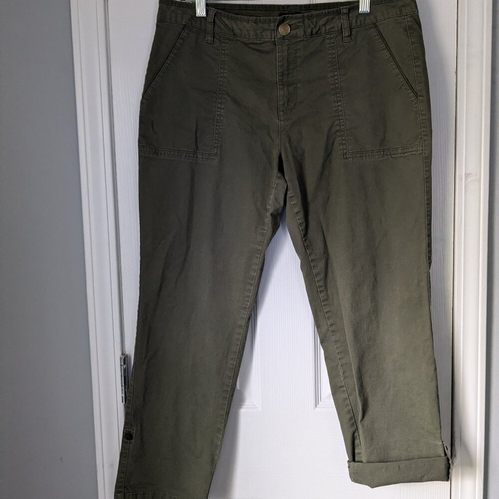 Women's Tommy Hilfiger Crop Pants, Olive Green w Cuff Detail, Size 12, 90's/Y2K